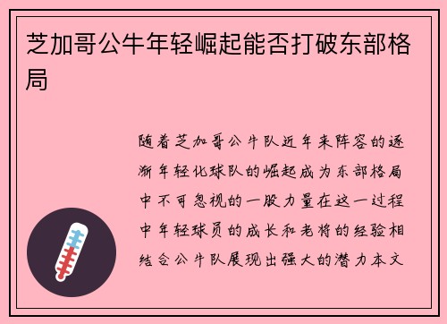 芝加哥公牛年轻崛起能否打破东部格局